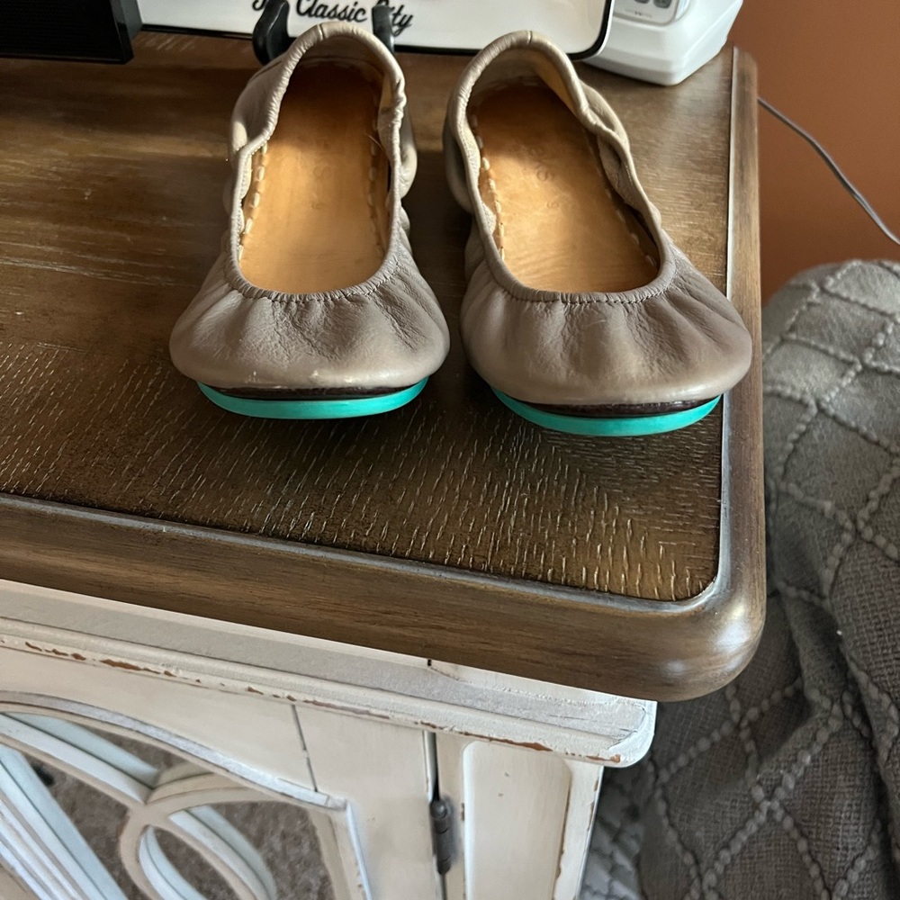 Tieks Taupe Leather Ballet Flats with Teal Accent - Picture 5 of 5